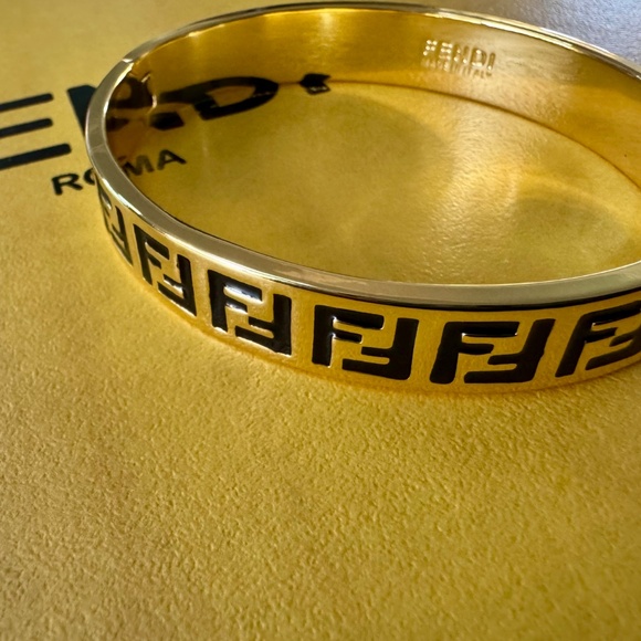 Fendi FF Forever Gold-Tone Black Enamel M Bangle - Picture 6 of 12